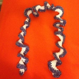 Hand Knit Scarf - blue and white