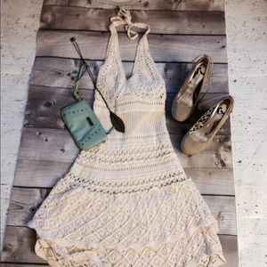 Cream Crochet Halter Dress