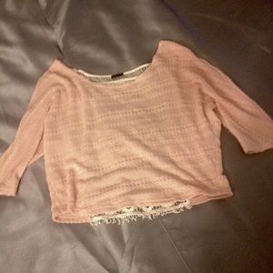 Cropped Pink Sweater with Fringed back