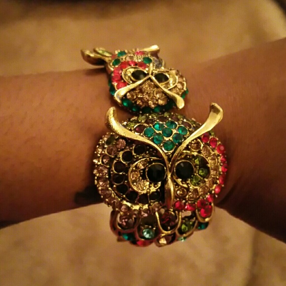 Very cute stylish rhinestone double owl bracelet