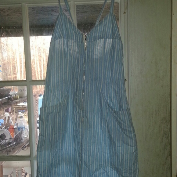 Blue and white pinstriped summer dress