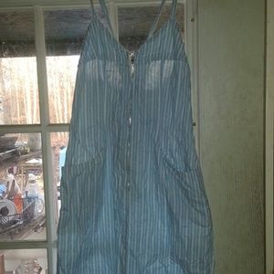 Blue and white pinstriped summer dress