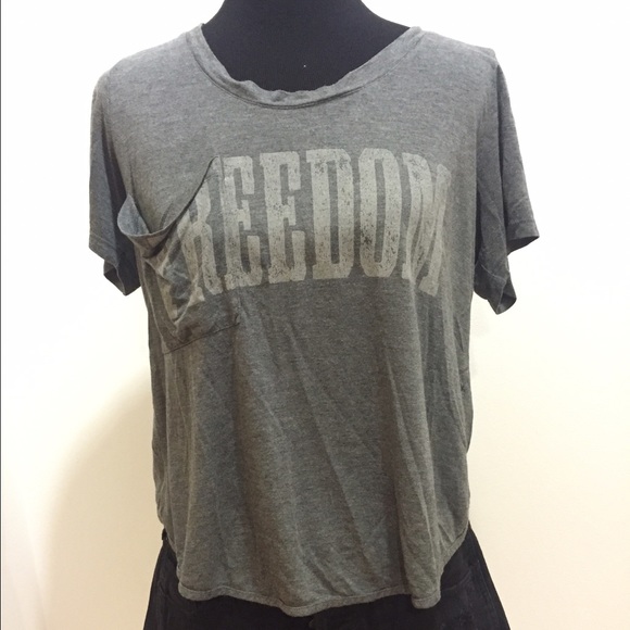 Haute Hippie Gray Freedom Graphic Split Back Tee L