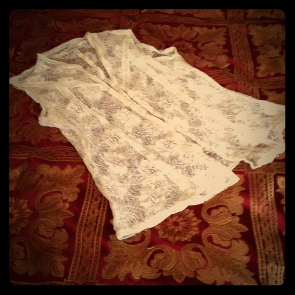 Cream lace button down blouse/vest