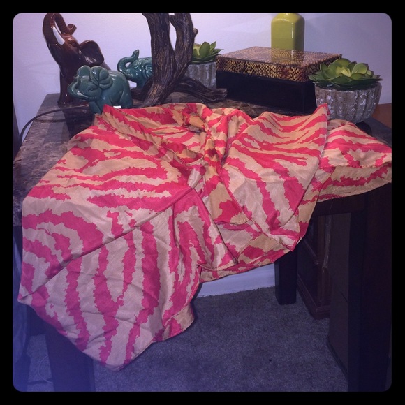 Thin red and gold-beige fashion scarf.