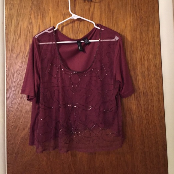 BKE burgundy beaded embellished top (large)
