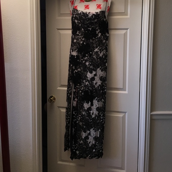 Black and white lace gown.
