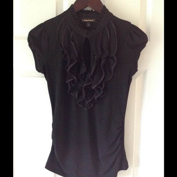 Black riffled-neck dress top