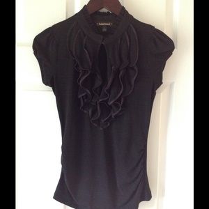 Black riffled-neck dress top