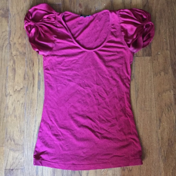 Express stretch top satin bow split short sleeves