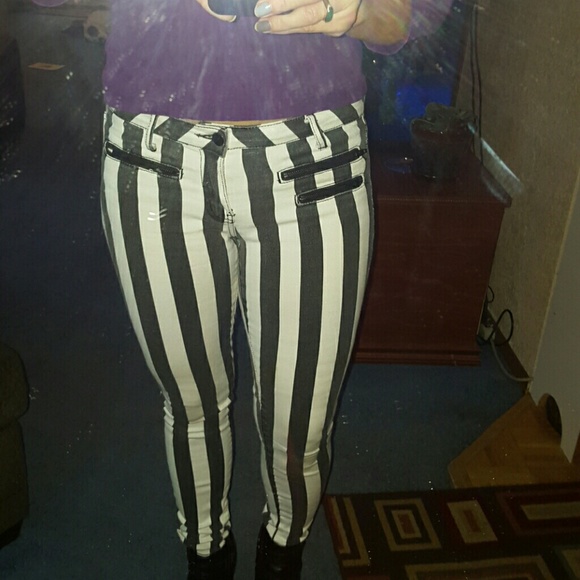 Black and white striped jeans