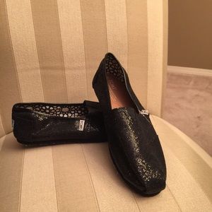 Black glitter Toms size 10 women's