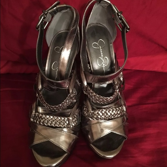 Jessica Simpson parissa pewter chunky heals 7.5 - Picture 2 of 3