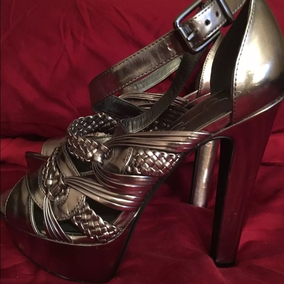 Jessica Simpson parissa pewter chunky heals 7.5 - Picture 3 of 3