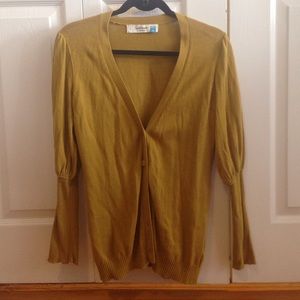 Mustard green anthropologie button down sweater