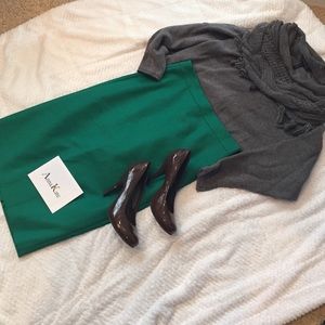 J.Crew lined green long pencil skirt