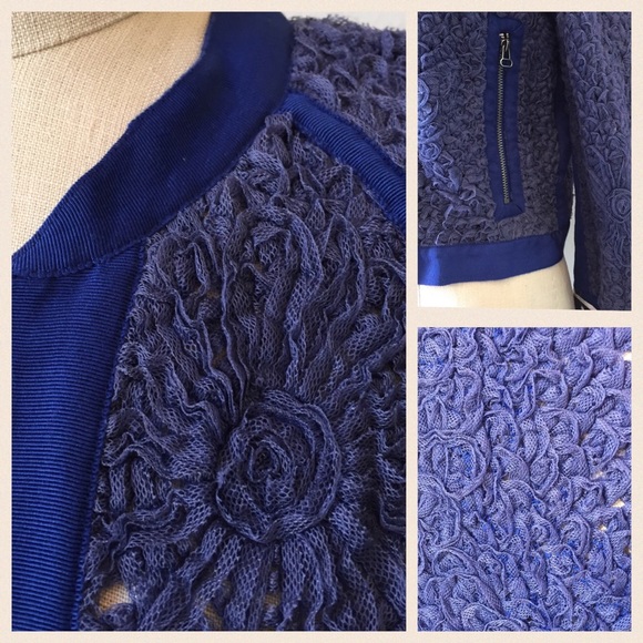 NWOT Cluny periwinkle blue rosette bomber jacket - Picture 2 of 4