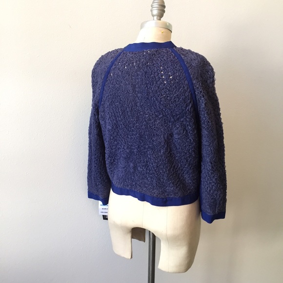 NWOT Cluny periwinkle blue rosette bomber jacket - Picture 3 of 4