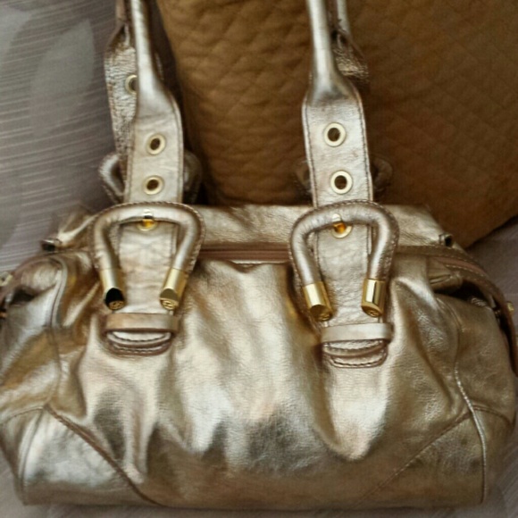 Francesco Biaisia gold zip-top shoulder bag.