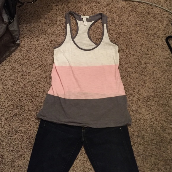 Ambiance Apparel Grey, white, & pink tank