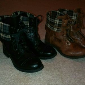 Black and brown combat boots