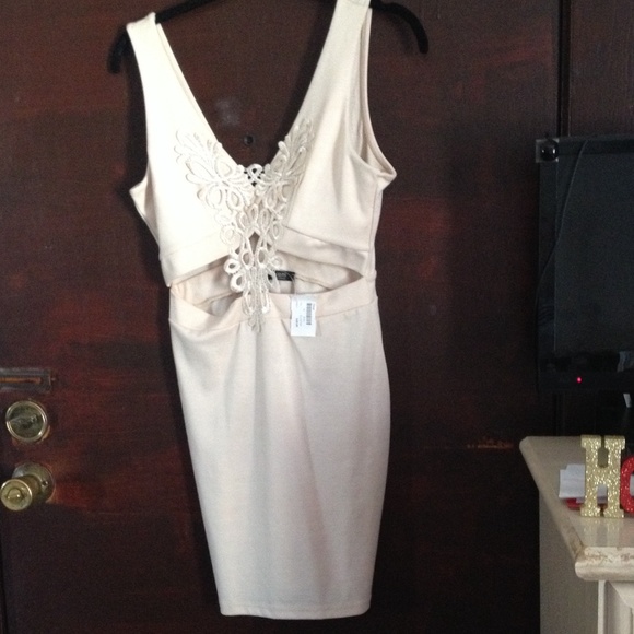 Beige cut out embroidered dress