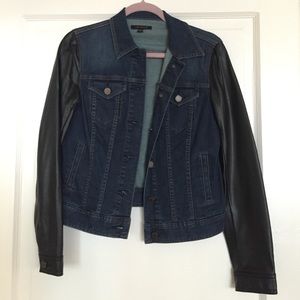 Denim jacket with faux leather sleeves size SMALL