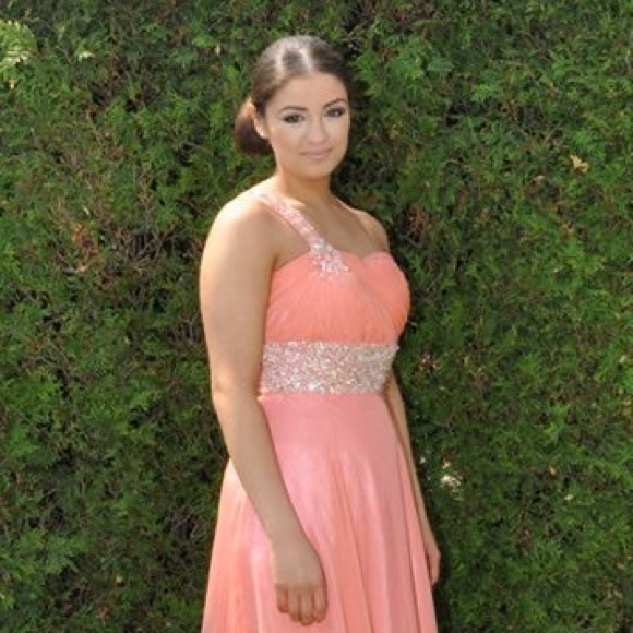 Coral One Strap Prom Dress - Picture 3 of 4