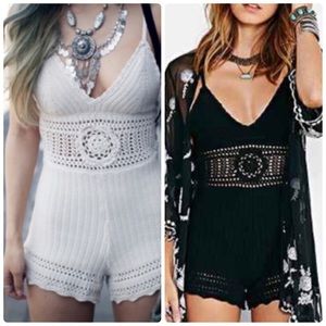 Kimchi Blue Crochet Fitted Black Romper
