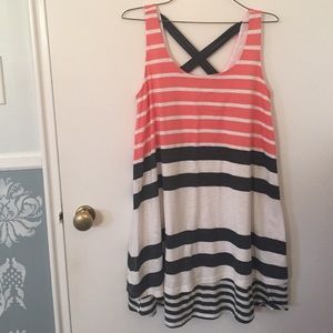 Coral white and grey striped summer dress