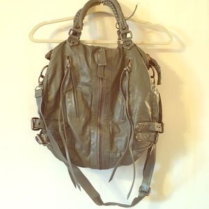 Deena & Ozzy Zip Front Moto Hobo Bag, Charcoal