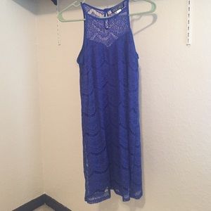 High neck blue lace dress