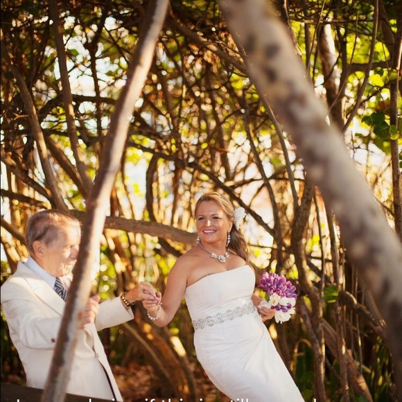 Nicole Miller antique white wedding dress and sash