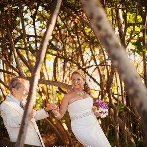 Nicole Miller antique white wedding dress and sash