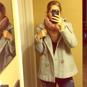 JLo brand double breasted gray coat with hood