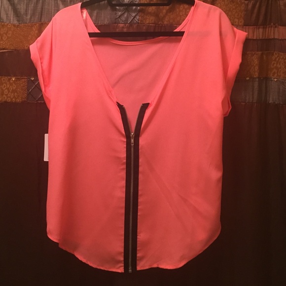 Neon Pink Zip-Up Blouse