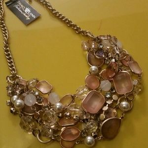 Gold Necklace w/ Rhinestones - Pearls - Stones