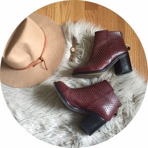 Crimson Leather Studded Booties by TBA