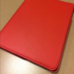 Real leather ipad case in apple red (never used)