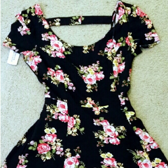 Pink floral roses black dress (new)
