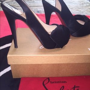 Christian Louboutin black satin peep toe slingback