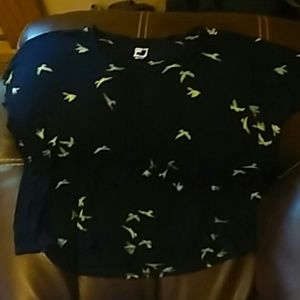 Navy blue with green birds crop top