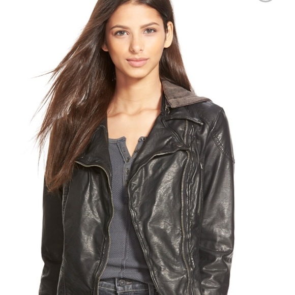 Free people leather jacket with hood