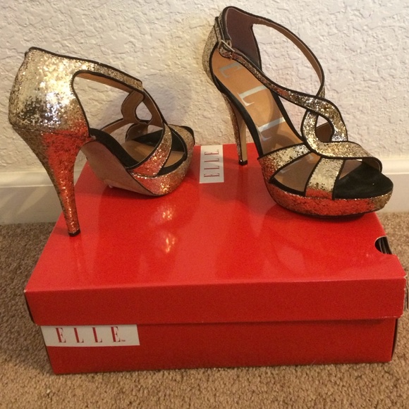 Black and gold sparkly high heels