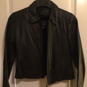Crop leather motor jacket