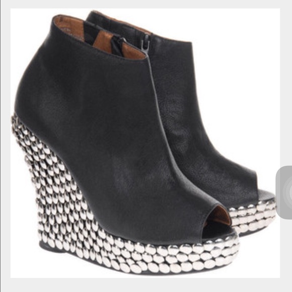 Jeffrey Campbell Tick Wedge Peep Toe Black Leather