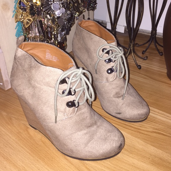 Tan wedge booties