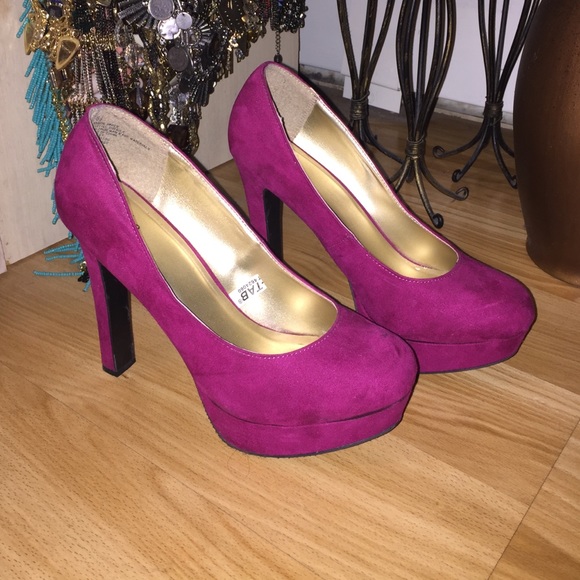 Magenta Suede platform heels