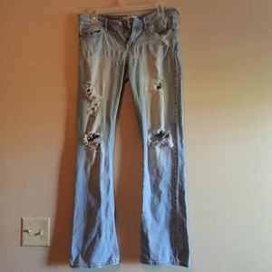 Hollister light faded-thigh boot cut ripped jeans