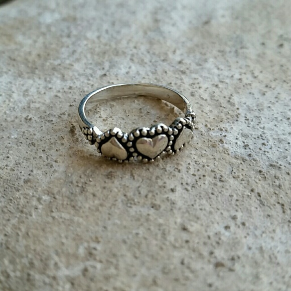 New, Sterling silver triple heart ring US 5